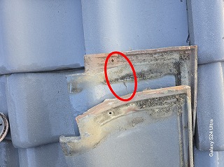 瓦裏面に見える変色・付着物の確認
