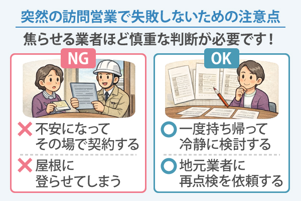 突然の訪問営業で失敗しないための注意点！焦らせる業者ほど慎重な判断が必要です！